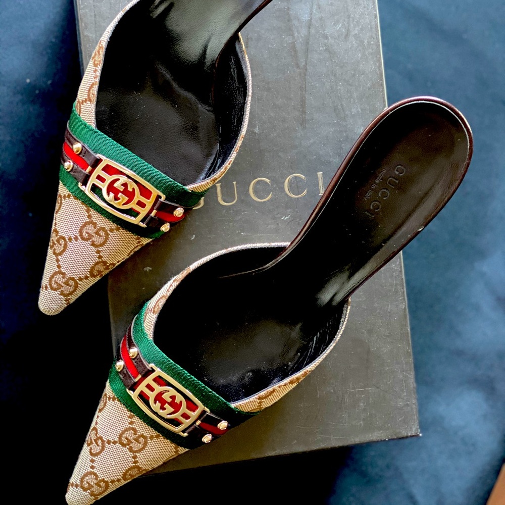 Gucci print heeled mules size 8.5